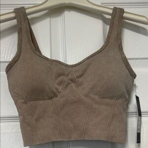 Fashion Nova Taupe Ribbed Sports Bra